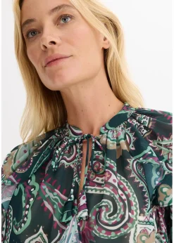 bonprix Bekleidung·Jacken & Mäntel|Blusen & Tuniken^Tunikabluse mit Volants tiefgrün paisley