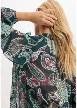 bonprix Bekleidung·Jacken & Mäntel|Blusen & Tuniken^Tunikabluse mit Volants tiefgrün paisley