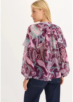 bonprix Nachhaltigere Materialien|Blusen & Tuniken^Tunikabluse mit Volants dunkelfuchsia paisley