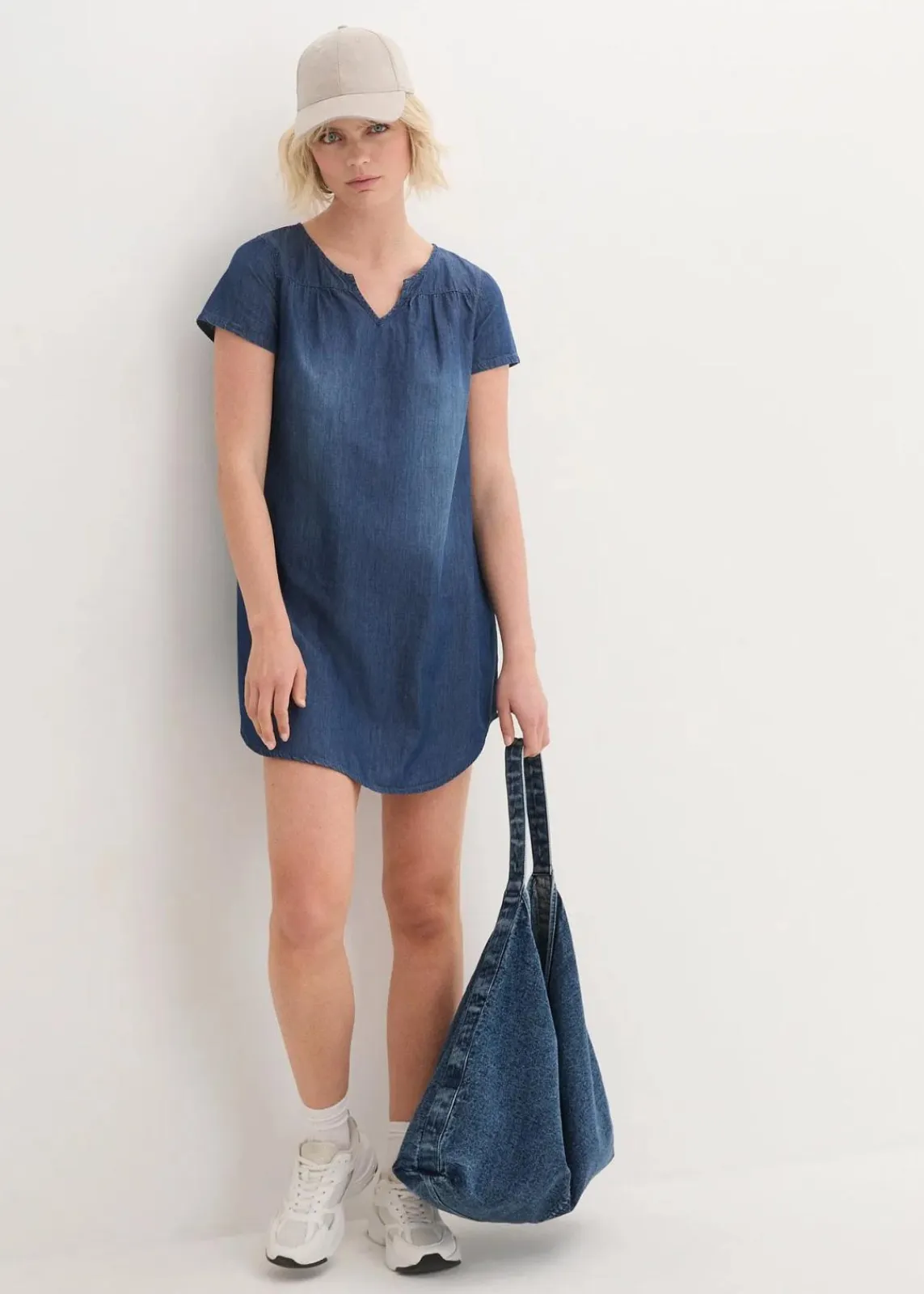 bonprix Bekleidung·Pullover & Strickjacken|Kleider^Tunika-Jeanskleid blau denim used