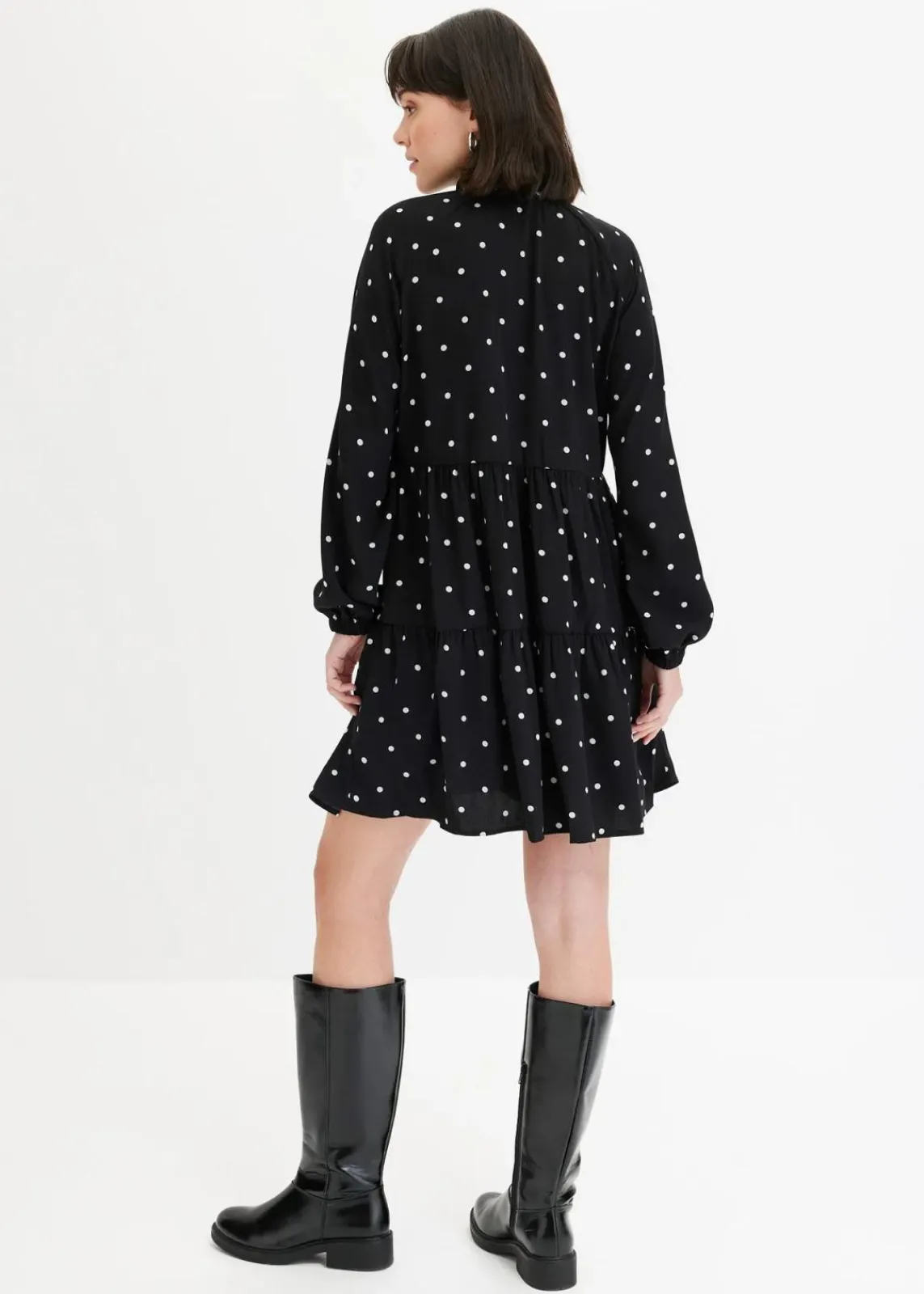 bonprix Bekleidung·Pullover & Strickjacken|Kleider^Tunika-Kleid schwarz/weiß gepunktet