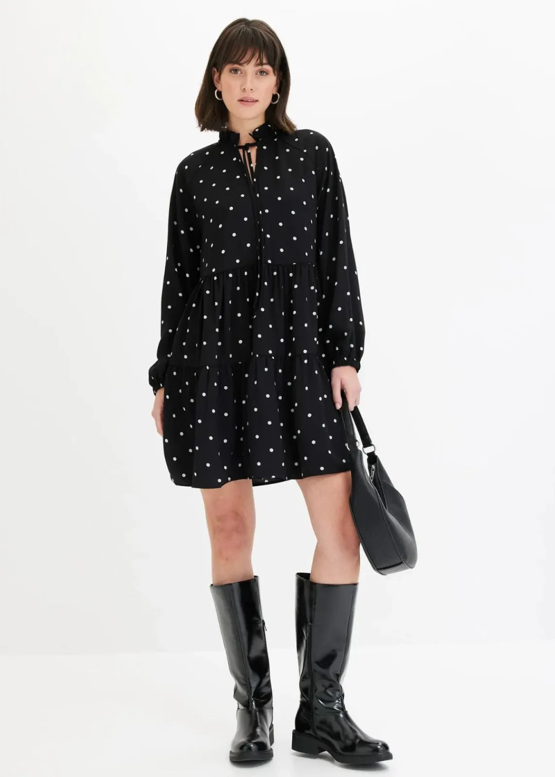 bonprix Bekleidung·Pullover & Strickjacken|Kleider^Tunika-Kleid schwarz/weiß gepunktet
