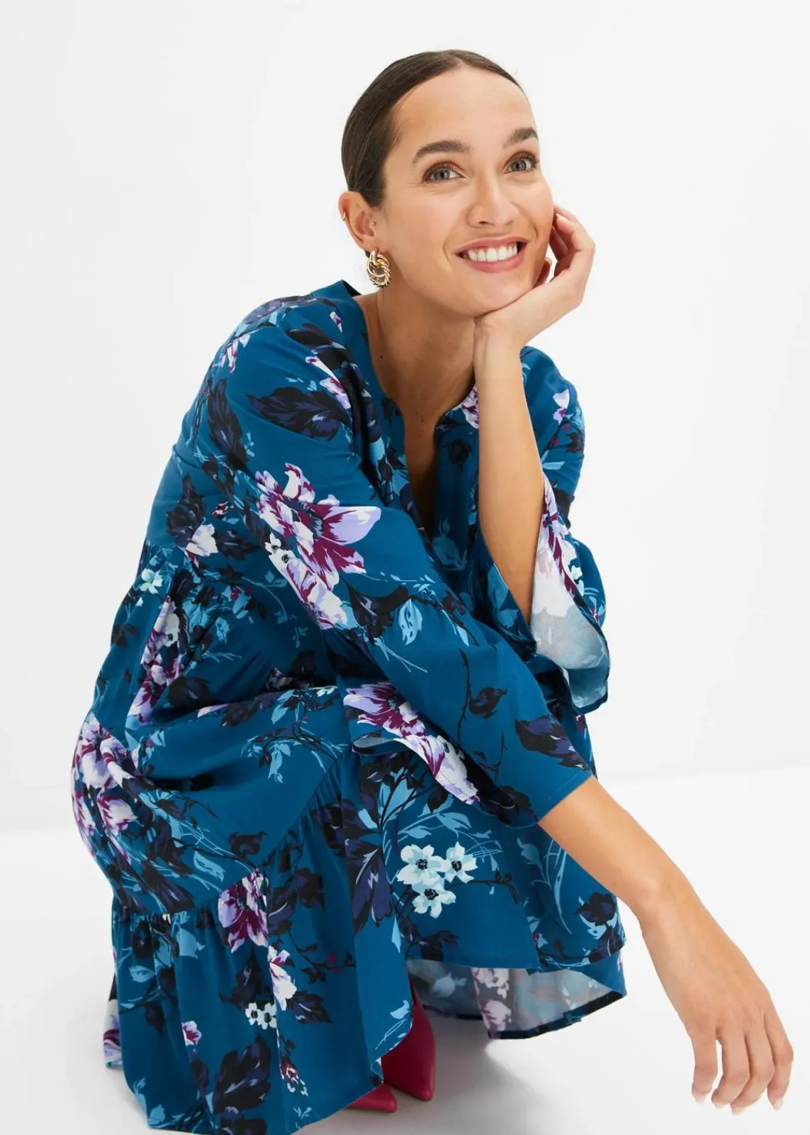 bonprix Kleider|Bekleidung·Pullover & Strickjacken^Tunika-Kleid blau floral