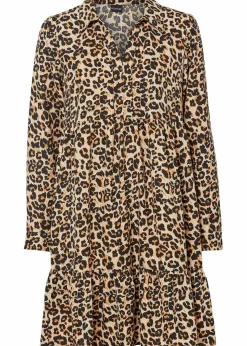 bonprix Bekleidung·Pullover & Strickjacken|Nachhaltigere Materialien^Tunika-Kleid kreidebeige/braun leo bedruckt