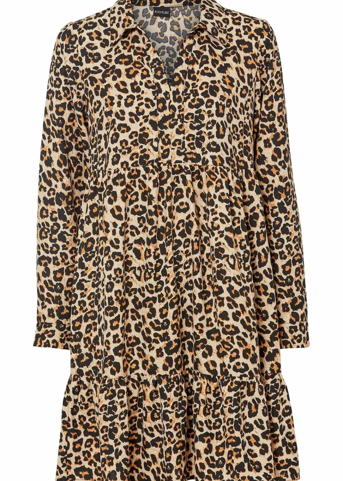 bonprix Bekleidung·Pullover & Strickjacken|Nachhaltigere Materialien^Tunika-Kleid kreidebeige/braun leo bedruckt