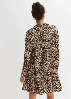 bonprix Bekleidung·Pullover & Strickjacken|Nachhaltigere Materialien^Tunika-Kleid kreidebeige/braun leo bedruckt