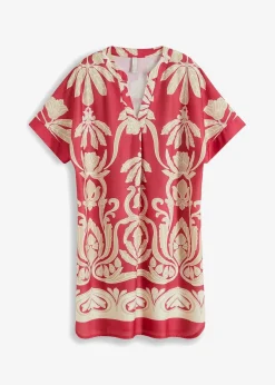 bonprix Bekleidung·Pullover & Strickjacken|Kleider^Tunika-Kleid rot/creme bedruckt