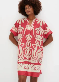 bonprix Bekleidung·Pullover & Strickjacken|Kleider^Tunika-Kleid rot/creme bedruckt