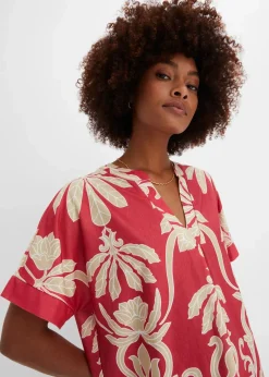 bonprix Bekleidung·Pullover & Strickjacken|Kleider^Tunika-Kleid rot/creme bedruckt