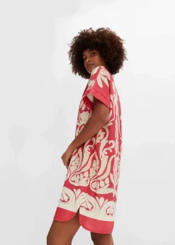 bonprix Bekleidung·Pullover & Strickjacken|Kleider^Tunika-Kleid rot/creme bedruckt