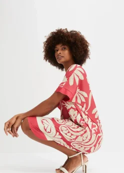 bonprix Bekleidung·Pullover & Strickjacken|Kleider^Tunika-Kleid rot/creme bedruckt