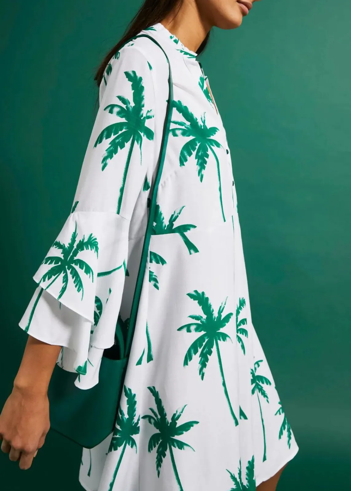 bonprix Nachhaltigere Materialien|Kleider^Tunika-Kleid weiß/minzegrün bedruckt