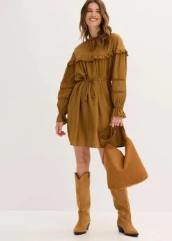 bonprix Bekleidung·Pullover & Strickjacken|Kleider^Tunika-Kleid aus feinem Viskose-Mix cognac braun