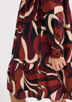 bonprix Bekleidung·Pullover & Strickjacken|Kleider^Tunika-Kleid aus fließendem Satin weinrot/mattbeige bedruckt