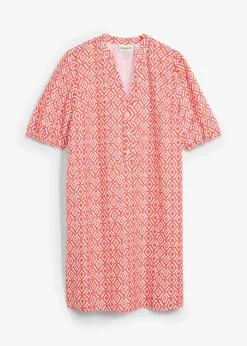 bonprix Bekleidung·Pullover & Strickjacken|Kleider^Tunika-Kleid aus fließender Viskose zimtrot /wollweiß bedruckt