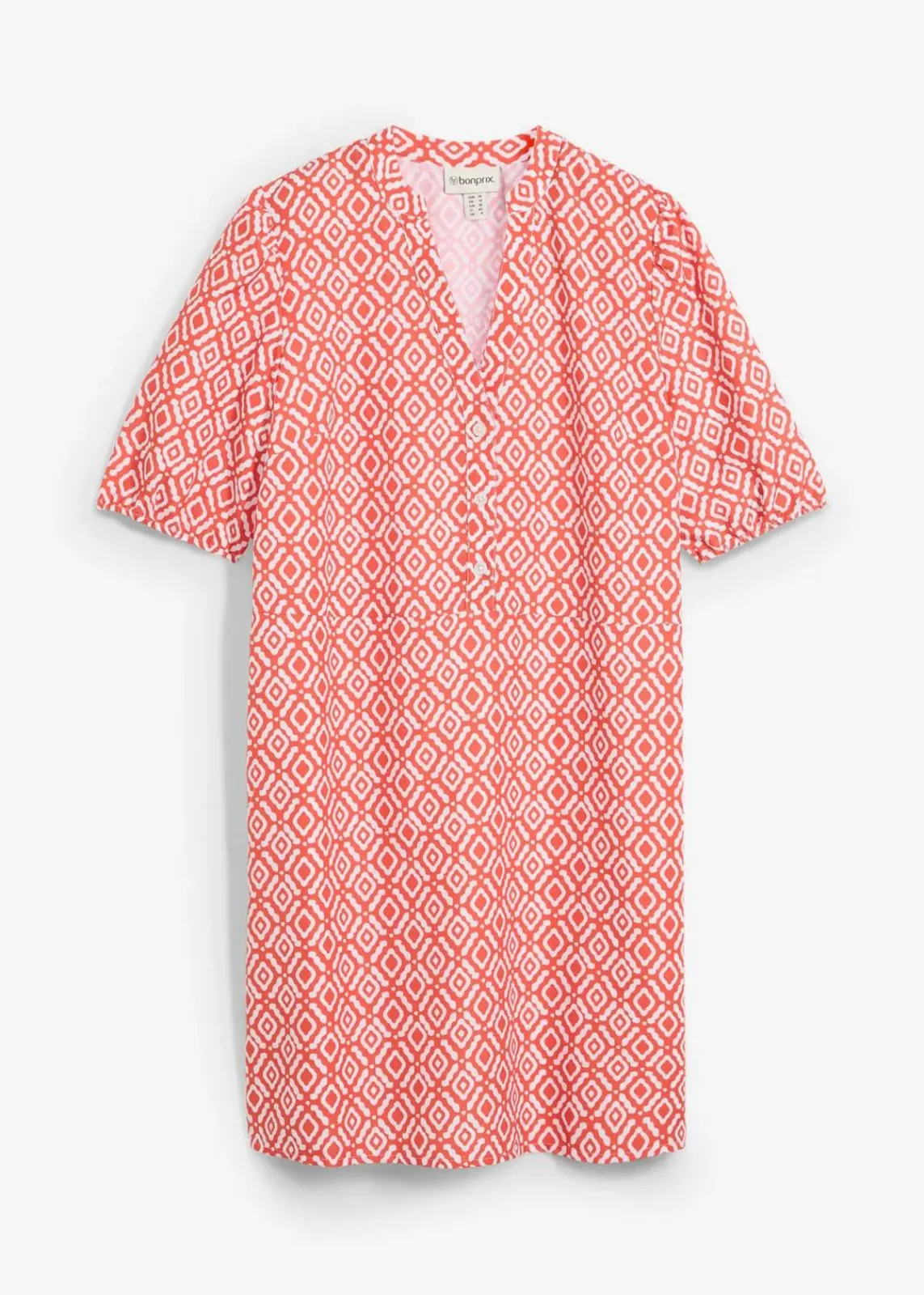 bonprix Bekleidung·Pullover & Strickjacken|Kleider^Tunika-Kleid aus fließender Viskose zimtrot /wollweiß bedruckt