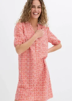 bonprix Bekleidung·Pullover & Strickjacken|Kleider^Tunika-Kleid aus fließender Viskose zimtrot /wollweiß bedruckt