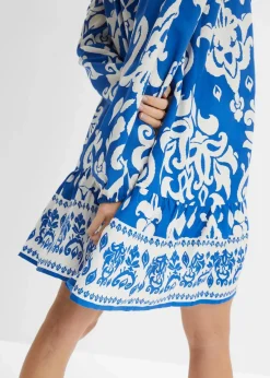 bonprix Nachhaltigere Materialien|Kleider^Tunika-Kleid aus fließender Viskose azurblau/weiß graphisch bedruckt