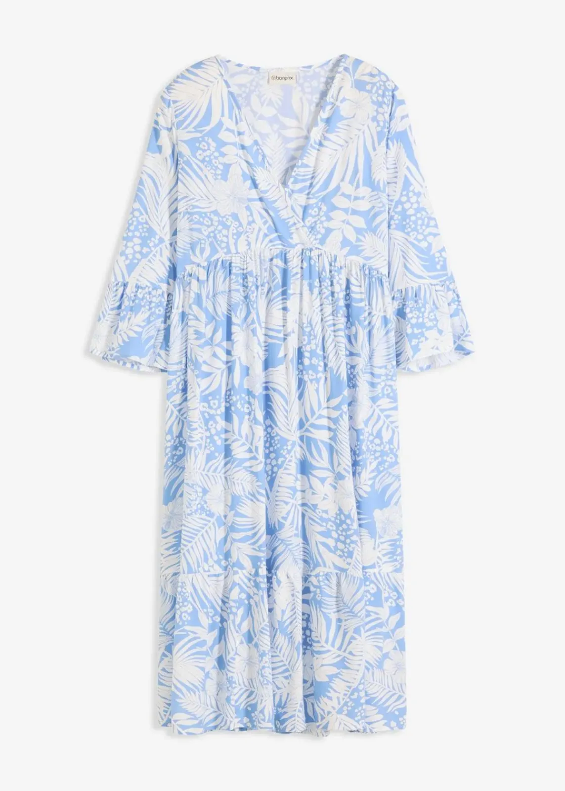 bonprix Bekleidung·Pullover & Strickjacken|Kleider^Tunika-Kleid aus fließender Viskose mittelblau/weiß floral