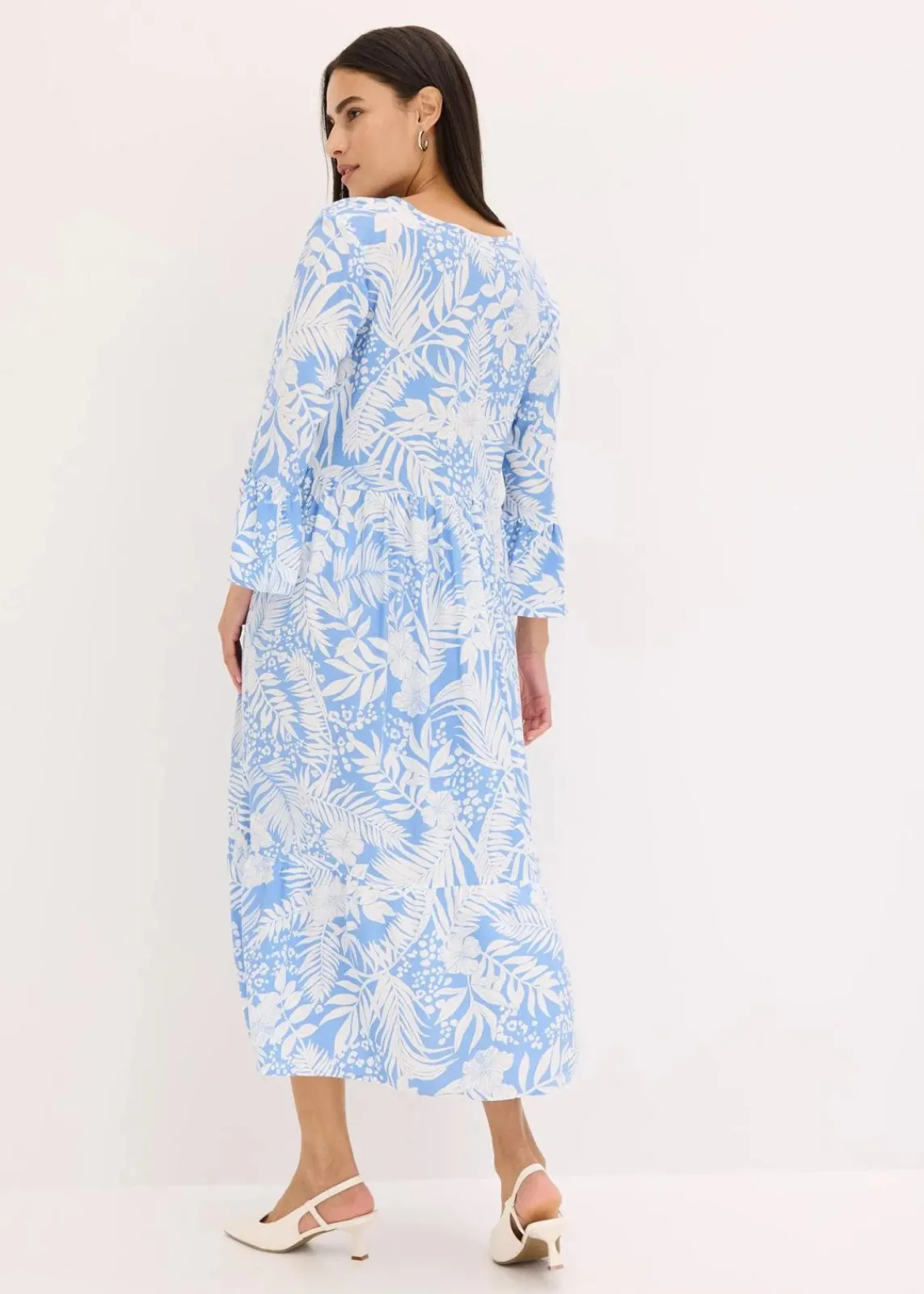 bonprix Bekleidung·Pullover & Strickjacken|Kleider^Tunika-Kleid aus fließender Viskose mittelblau/weiß floral