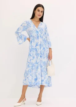 bonprix Bekleidung·Pullover & Strickjacken|Kleider^Tunika-Kleid aus fließender Viskose mittelblau/weiß floral