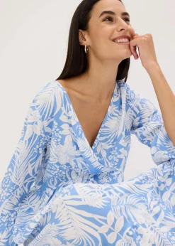 bonprix Bekleidung·Pullover & Strickjacken|Kleider^Tunika-Kleid aus fließender Viskose mittelblau/weiß floral
