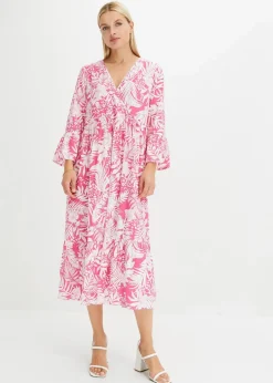 bonprix Nachhaltigere Materialien|Kleider^Tunika-Kleid aus fließender Viskose pink/weiß floral