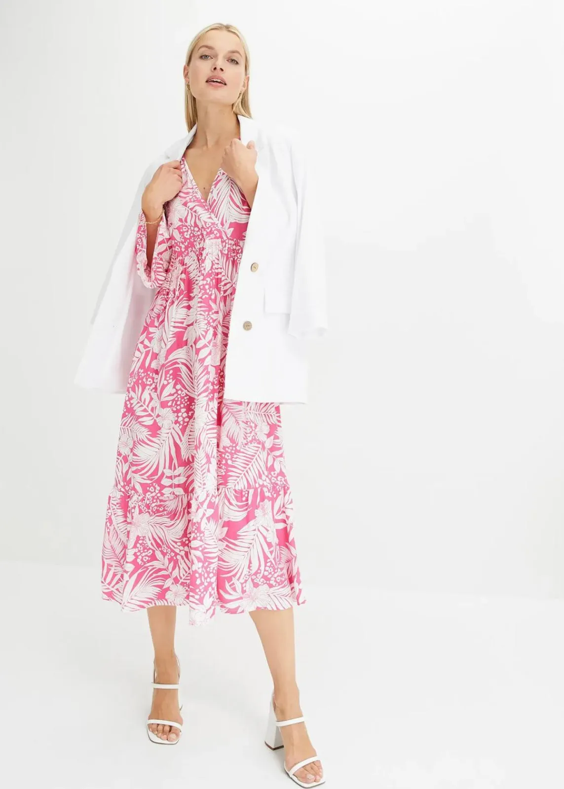 bonprix Nachhaltigere Materialien|Kleider^Tunika-Kleid aus fließender Viskose pink/weiß floral