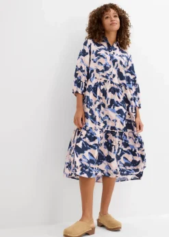 bonprix Bekleidung·Pullover & Strickjacken|Zweiteiler & Sets^Tunika-Kleid aus fließender Viskose wolkenblau/pfirsichrosa/dunkelblau/cremerosa/puderflieder bedruckt