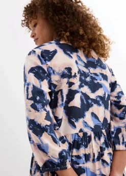 bonprix Bekleidung·Pullover & Strickjacken|Zweiteiler & Sets^Tunika-Kleid aus fließender Viskose wolkenblau/pfirsichrosa/dunkelblau/cremerosa/puderflieder bedruckt