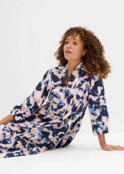 bonprix Bekleidung·Pullover & Strickjacken|Zweiteiler & Sets^Tunika-Kleid aus fließender Viskose wolkenblau/pfirsichrosa/dunkelblau/cremerosa/puderflieder bedruckt