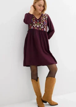 bonprix Bekleidung·Pullover & Strickjacken|Kleider^Tunika-Kleid aus fließender Viskose weinrot