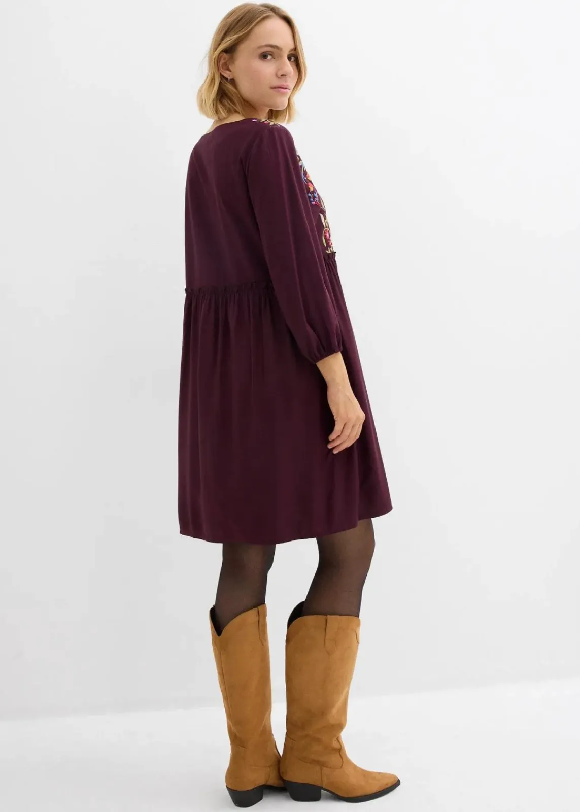 bonprix Bekleidung·Pullover & Strickjacken|Kleider^Tunika-Kleid aus fließender Viskose weinrot