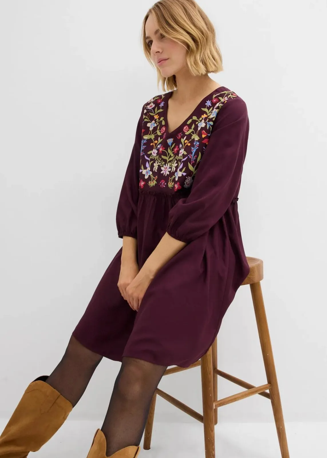 bonprix Bekleidung·Pullover & Strickjacken|Kleider^Tunika-Kleid aus fließender Viskose weinrot