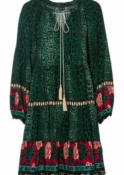 bonprix Bekleidung·Pullover & Strickjacken|Nachhaltigere Materialien^Tunika-Kleid aus fließender Viskose dunkelgrün leo bedruckt
