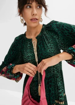 bonprix Bekleidung·Pullover & Strickjacken|Nachhaltigere Materialien^Tunika-Kleid aus fließender Viskose dunkelgrün leo bedruckt