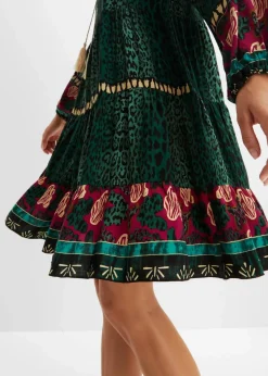 bonprix Bekleidung·Pullover & Strickjacken|Nachhaltigere Materialien^Tunika-Kleid aus fließender Viskose dunkelgrün leo bedruckt