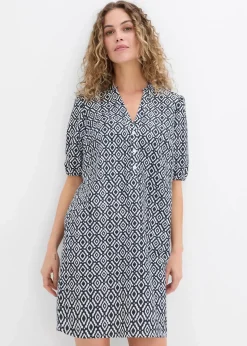 bonprix Kleider|Bekleidung·Pullover & Strickjacken^Tunika-Kleid aus fließender Viskose schwarz/wollweiß bedruckt