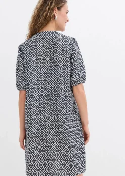 bonprix Kleider|Bekleidung·Pullover & Strickjacken^Tunika-Kleid aus fließender Viskose schwarz/wollweiß bedruckt