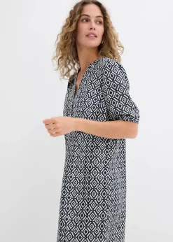 bonprix Kleider|Bekleidung·Pullover & Strickjacken^Tunika-Kleid aus fließender Viskose schwarz/wollweiß bedruckt