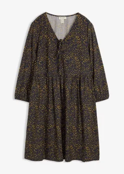 bonprix Kleider|Bekleidung·Pullover & Strickjacken^Tunika-Kleid aus fließender Vikose dunkelblau/lemoncurry bedruckt