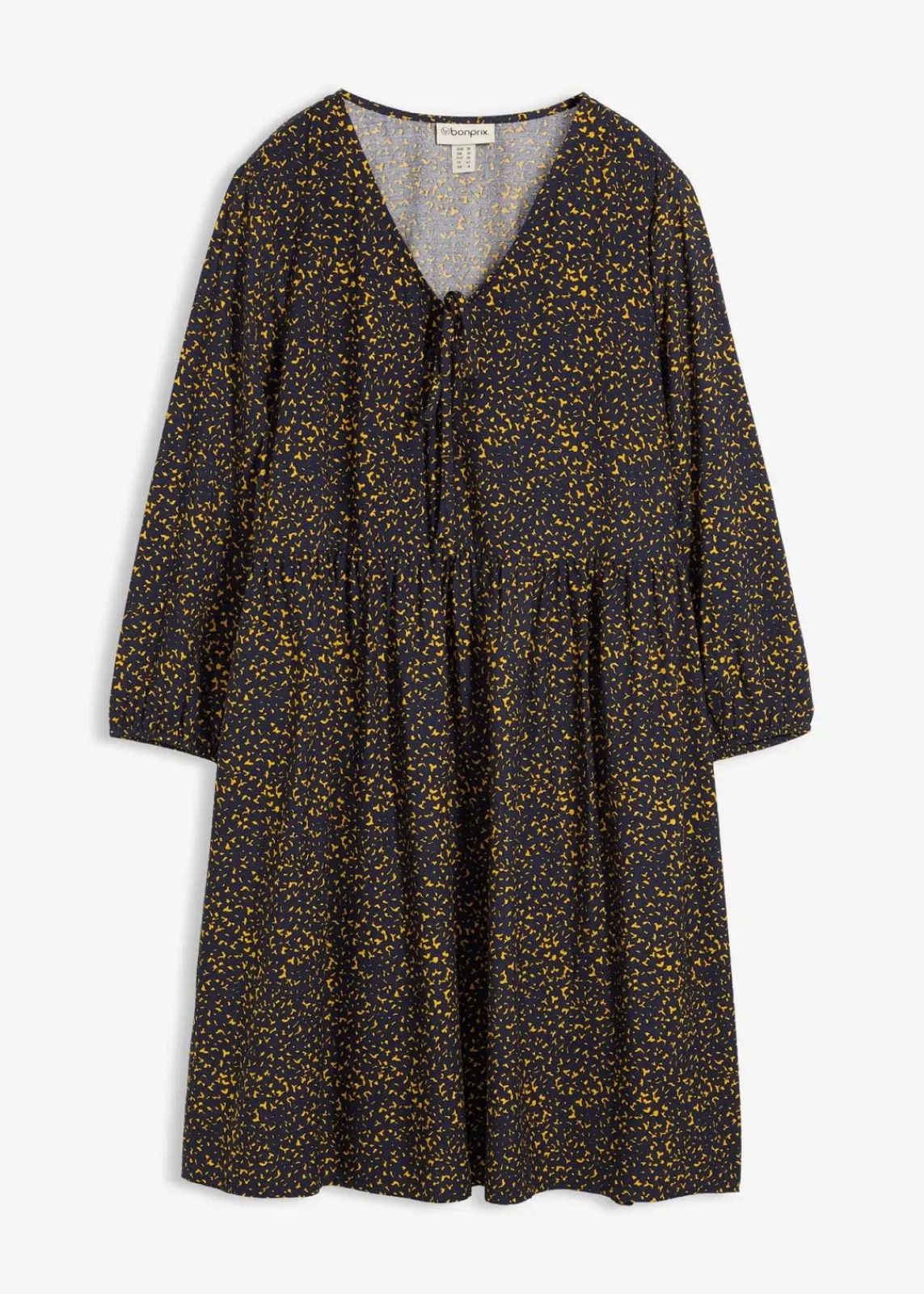 bonprix Kleider|Bekleidung·Pullover & Strickjacken^Tunika-Kleid aus fließender Vikose dunkelblau/lemoncurry bedruckt