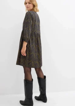 bonprix Kleider|Bekleidung·Pullover & Strickjacken^Tunika-Kleid aus fließender Vikose dunkelblau/lemoncurry bedruckt