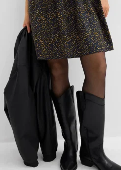 bonprix Kleider|Bekleidung·Pullover & Strickjacken^Tunika-Kleid aus fließender Vikose dunkelblau/lemoncurry bedruckt