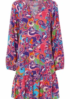 bonprix Nachhaltigere Materialien|Kleider^Tunika-Kleid aus fließender Viskose dunkelpink bedruckt