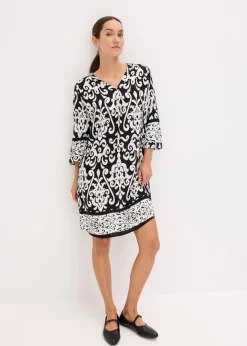 bonprix Nachhaltigere Materialien|Kleider^Tunika-Kleid aus fließender Viskose schwarz/weiß bedruckt