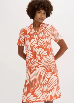 bonprix Bekleidung·Pullover & Strickjacken|Kleider^Tunika-Kleid aus fließender Viskose terracotta/wollweiß bedruckt