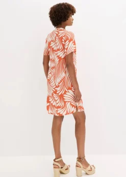 bonprix Bekleidung·Pullover & Strickjacken|Kleider^Tunika-Kleid aus fließender Viskose terracotta/wollweiß bedruckt
