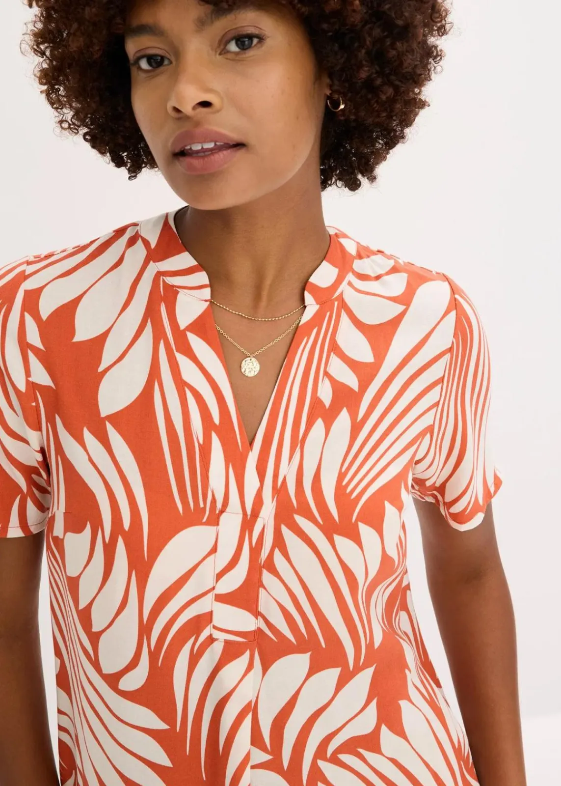 bonprix Bekleidung·Pullover & Strickjacken|Kleider^Tunika-Kleid aus fließender Viskose terracotta/wollweiß bedruckt