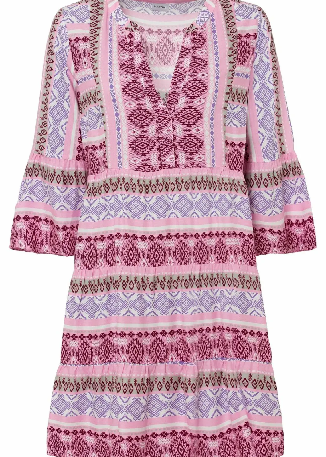 bonprix Nachhaltigere Materialien|Kleider^Tunika-Kleid aus fließender Viskose rosa / weiß / helllila bedruckt
